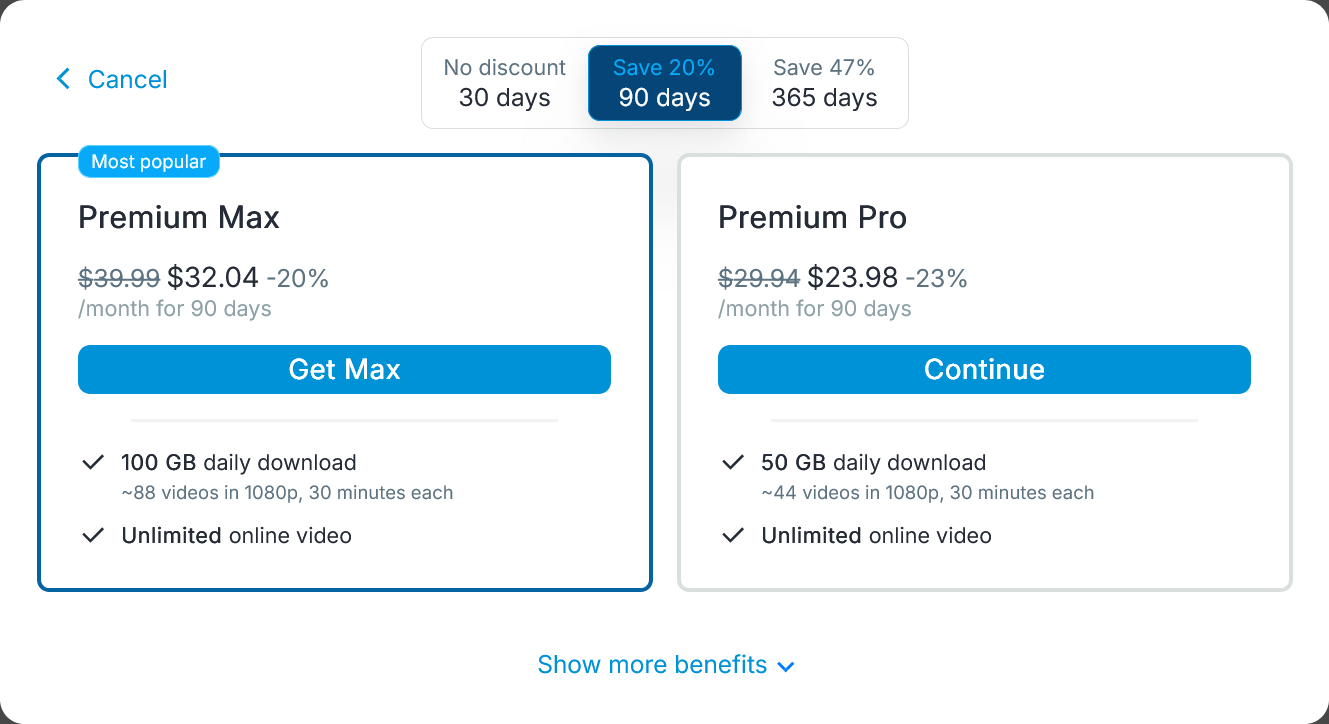 Скидки на 30 дней, 90 дней и 365 дней для Keep2share Premium Pro и Premium Max.