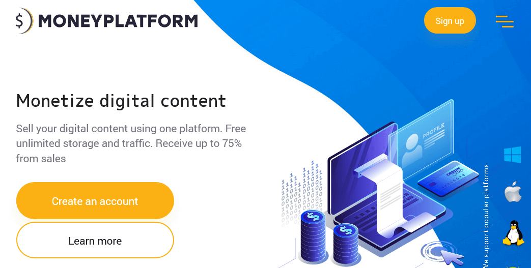 Keep2share premium provides earnings per sale. The platform reports payments on moneyplatform.biz.